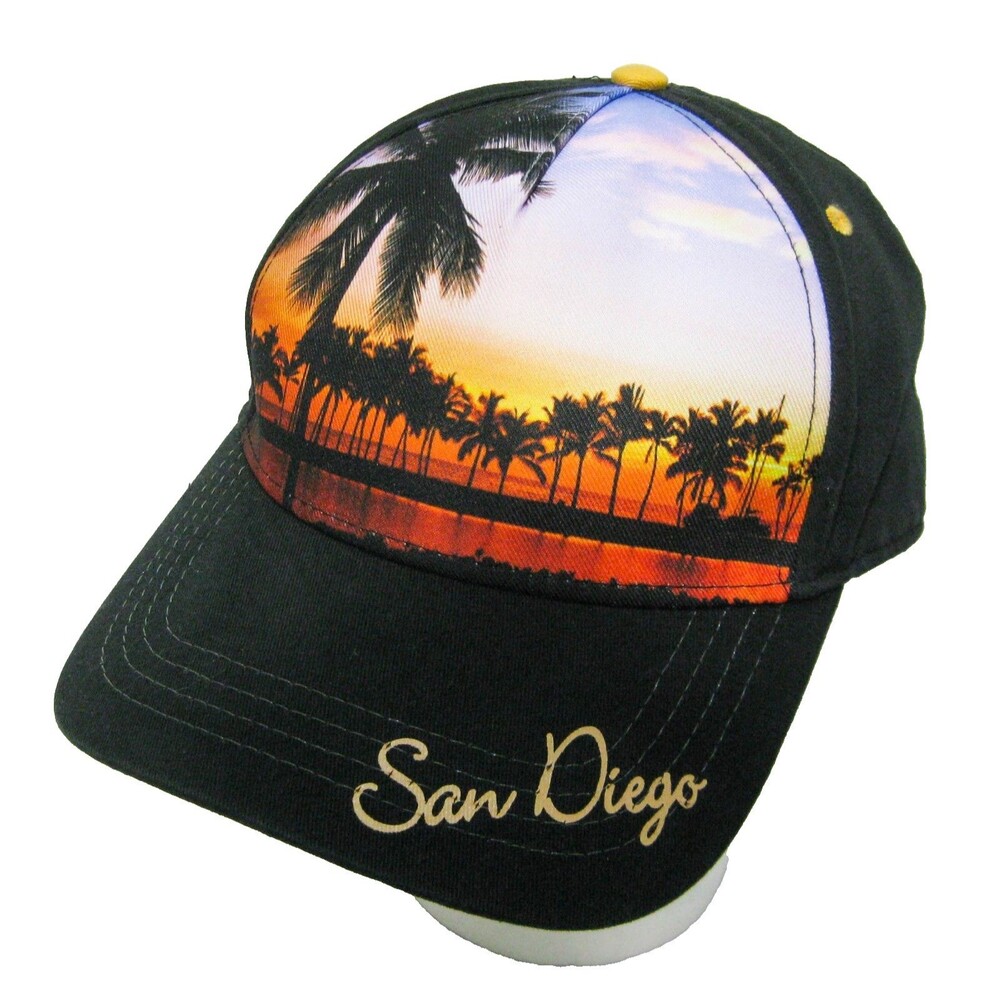 San Diego California Black Baseball Cap Robin Ruth Hat Photo Real Graphic